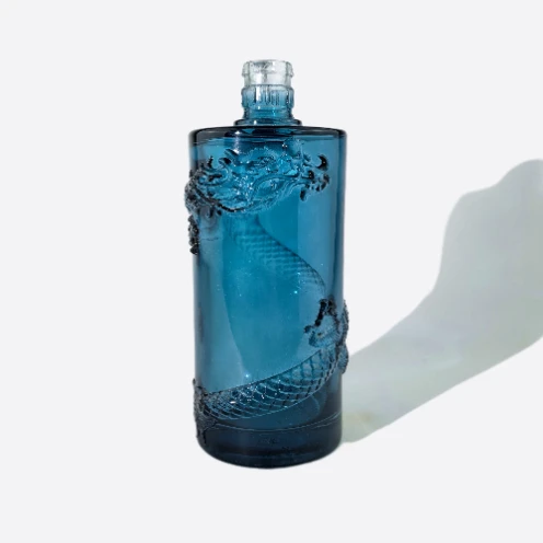 500ml Blue Embossed Dragon Glass Bottle - Premium Artisan Design